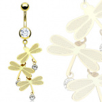 Piercing nombril plaqu� or pendentif de libellules
