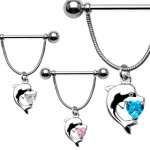 Piercing t�ton pendentif dauphin et coeur