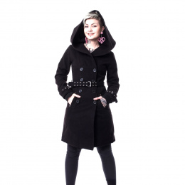 Achetez ici votre veste pour femme au look gothique, rock Achat Manteau capuche femme rouge à rubans noir ELENA
