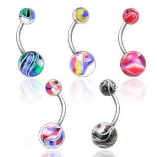 Lot de 5 piercings nombril Multi Colored Marble UV Ball