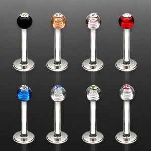 Lot de 8 piercings  lvre labret boule sertie