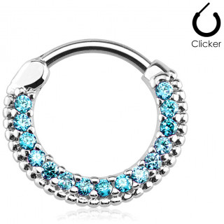 Anneau  clips pav de strass bleu aqua