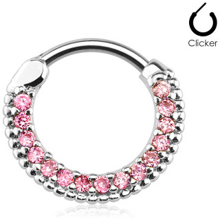 Anneau  clips pav de strass roses