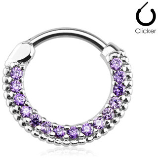 Anneau  clips pav de strass violet tanzanite