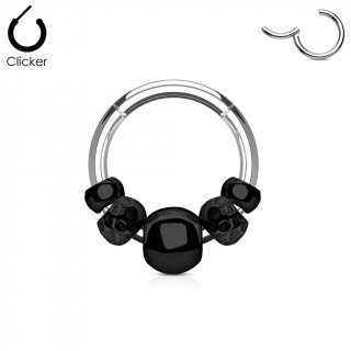 Anneau acier  perles noires polies et marteles (segment clips)