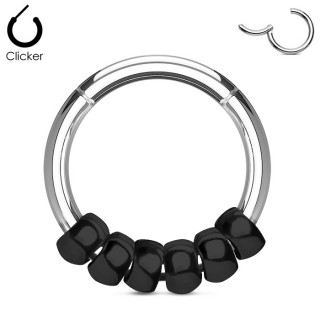 Anneau acier  perles noires (segment clips)