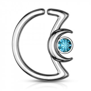 Anneau cartilage duo de lunes à cristal - Bleu aqua (Daith...)