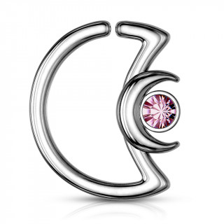 Anneau cartilage duo de lunes  cristal - Rose (Daith...)