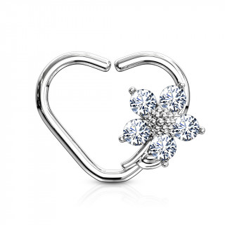 Anneau cartilage en coeur à fleur sertie