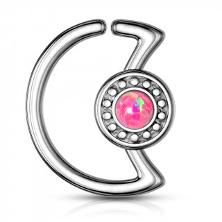 Anneau cartilage lune à cadran avec opale rose  (Daith...)