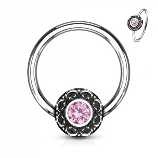Anneau CBR à fleur rétro sertie - Rose (oreille, septum...)