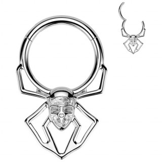 Anneau charnire Araigne Skull en acier haute prcision (oreille, septum...)
