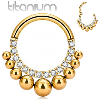 Anneau charni�re � arc de zirconiums et perles en Titane dor�