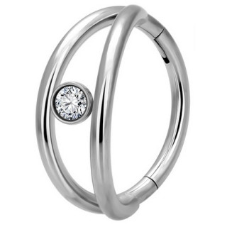 Anneau charni�re Argent� d�doubl� � strass en Titane
