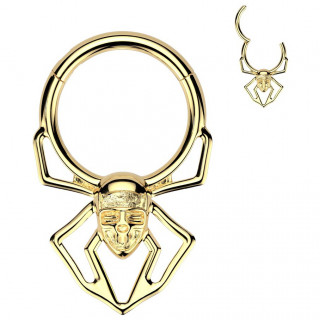 Anneau charnire dor Araigne Skull en acier haute prcision (oreille, septum...)