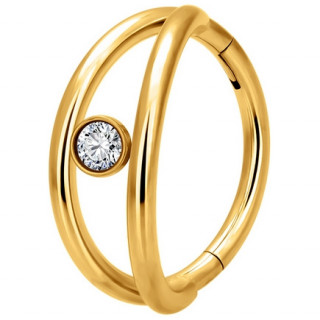 Anneau charni�re dor� d�doubl� � strass en Titane
