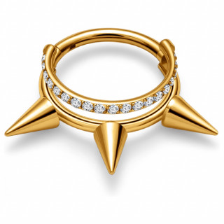 Anneau charni�re doubl� en Titane Dor� � arc de zirconiums et piques