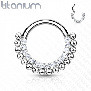 Anneau charnire en Titane  perles et zirconiums (septum, oreille...)