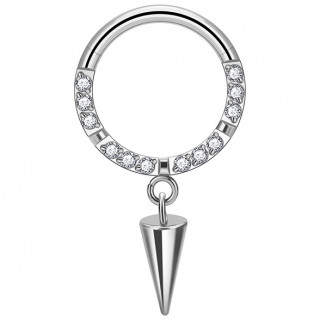 Anneau charnire en Titane  arcs de zirconiums bords et pendentif en cne (septum et oreille)