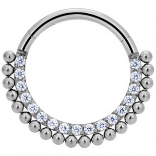 Anneau charni�re en Titane � arcs de zirconiums fins et petites perles