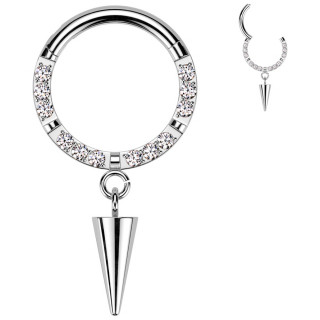 Anneau charnière en Titane pavé de zirconiums à pendentif spike