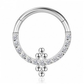 Anneau charni�re en Titane � trios de perles et arc de zirconiums