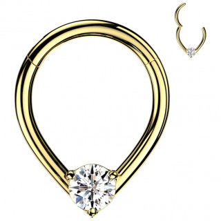 Anneau charnire Goutte sertie dore en acier haute prcision (oreille, septum...)