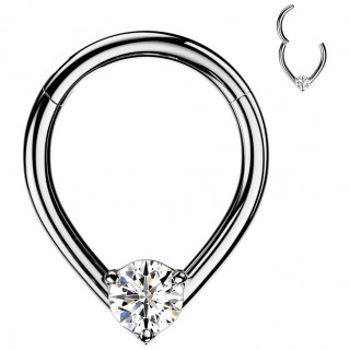 Anneau charnire Goutte sertie en acier haute prcision (oreille, septum...)
