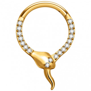 Anneau charnire Serpent Titane dor  zirconiums clairs (septum, lobe, daith...)