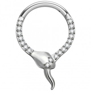 Anneau charnire Serpent Titane  zirconiums clairs (septum, lobe, daith...)