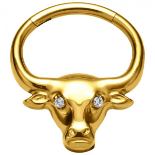 Anneau charnire Taureau Titane dor serti (septum, lobe, daith...)