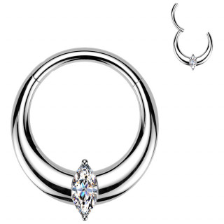 Anneau charni�re Titane � base large et Zirconium en marquise (septum, lobe, daith...)