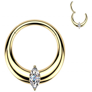 Anneau charni�re Titane dor� � base large et Zirconium en marquise (septum, lobe, daith...)