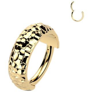 Anneau charni�re Titane Dor� � bouclier martel�