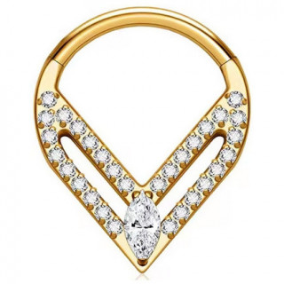 Anneau charni�re Titane dor� � chevrons chics serties de zirconiums