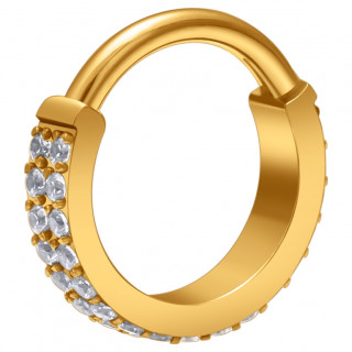 Anneau charni�re Titane dor� � double-lignes de zirconiums (l�vre, septum, oreille...)
