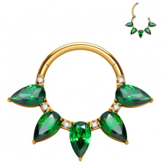 Anneau charnire Titane dor  ptales de zirconiums verts (septum, daith...)