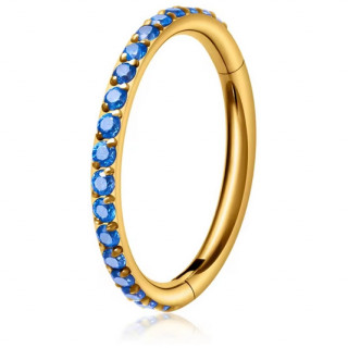 Anneau charni�re Titane dor� � tranche sertie bleue (ASTM F-136)