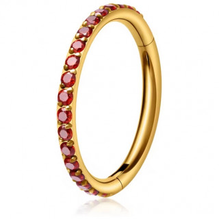 Anneau charni�re Titane dor� � tranche sertie rouge (ASTM F-136)