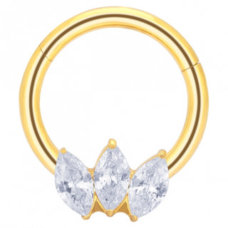 Anneau charni�re Titane dor� � trio de zirconiums en amandes (septum, daith...)