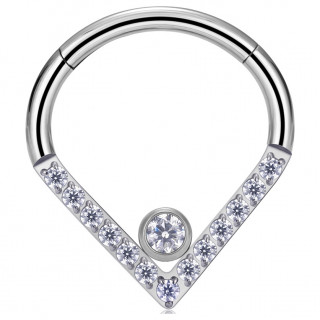 Anneau charnire Titane Goutte  chevron de zirconiums (septum, daith, lobe)