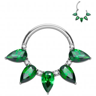 Anneau charnire Titane  ptales de zirconiums verts (septum, daith...)