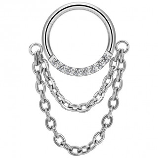 Anneau charnire Titane serti  double chaine (septum, lobe, daith...)