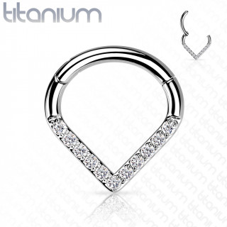 Anneau charnire Titane style triangle  zirconiums clairs (septum, oreille...)