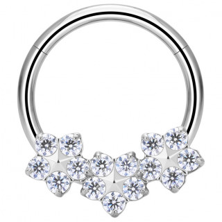 Anneau charni�re Titane � trio de fleurs zirconiums (septum, daith...)