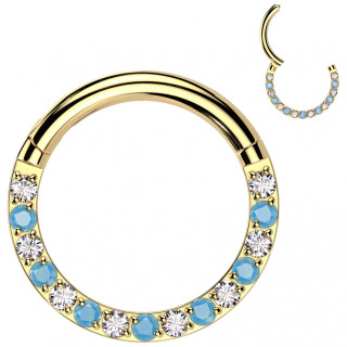 Anneau clicker dor Titane  arc de zirconiums et turquoises (hlix, lobe, septum...)