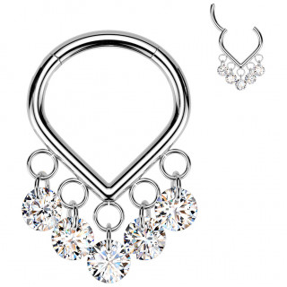Anneau clicker en titane chevron  5 zirconiums suspendus