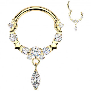 Anneau clicker en titane dor orn de lunes, toiles et zirconium en marquise suspendu