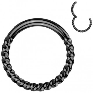 Anneau clicker noir torsad en acier haute prcision (oreille, septum...)