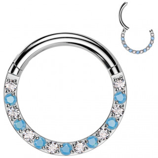 Anneau clicker Titane  arc de zirconiums et turquoises (hlix, lobe, septum...)